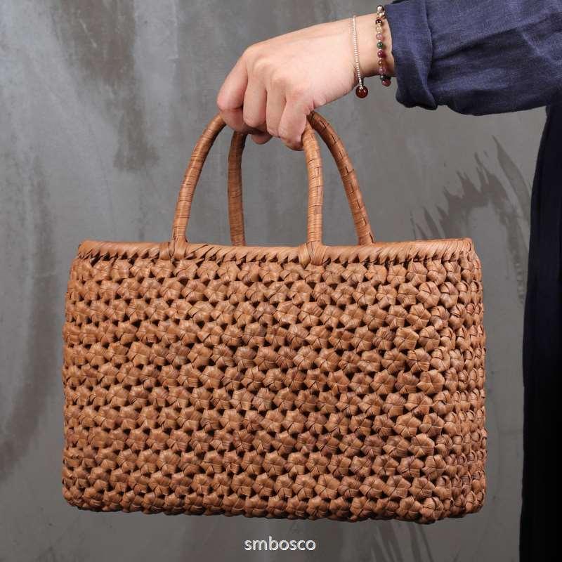 高級 六角花編み 山葡萄かごバッグ 内布付き 山ぶどう 職人手作り 籠