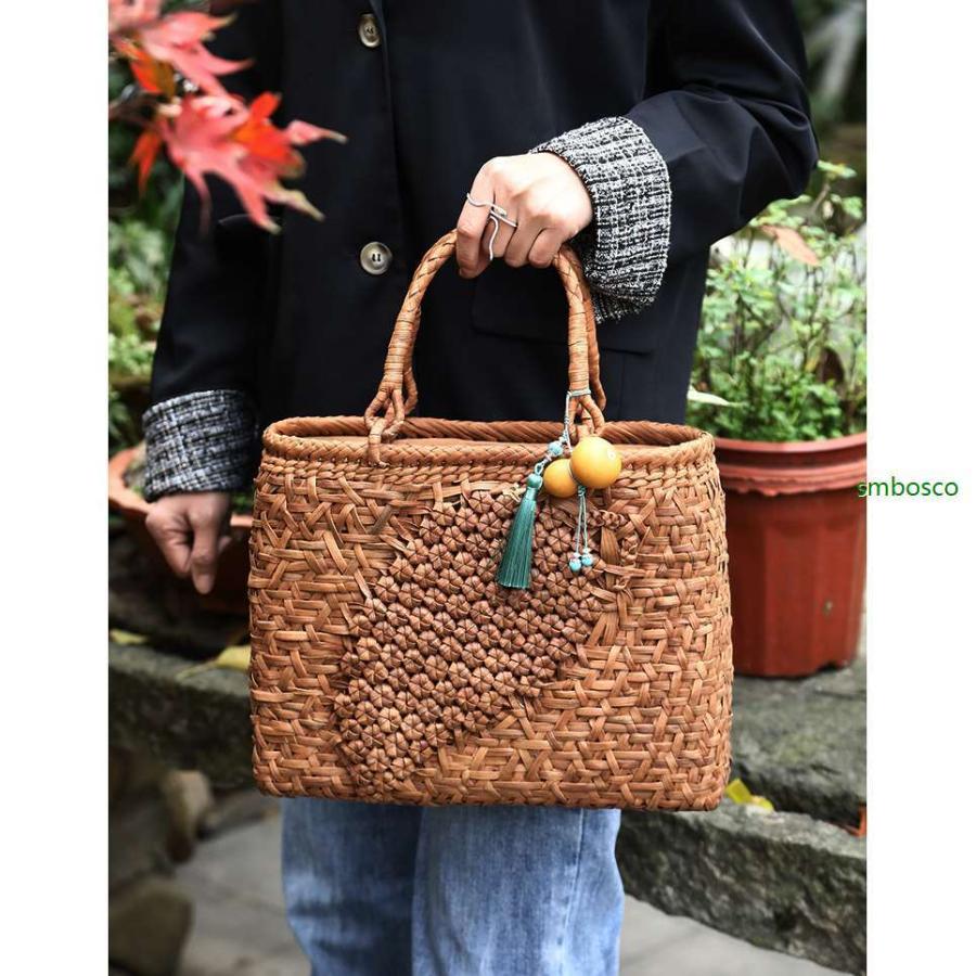 職人手作り 山葡萄かごバッグ 内布付き 山ぶどう 六角花編み 籠バッグ