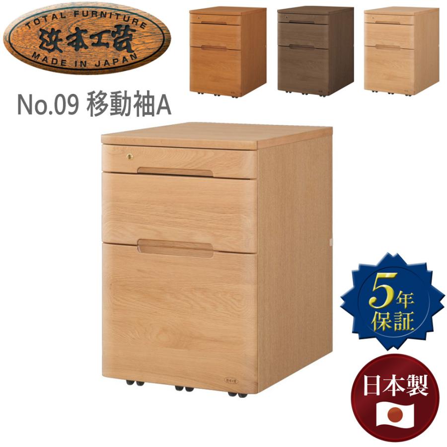 浜本工芸 ワゴン No.09移動袖A 引き出し3杯 スライドレール キャスター