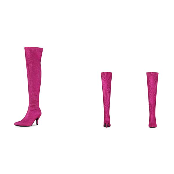 uxcell Allegra K ニーハイブーツ ロングブーツ 光沢 スパンコール