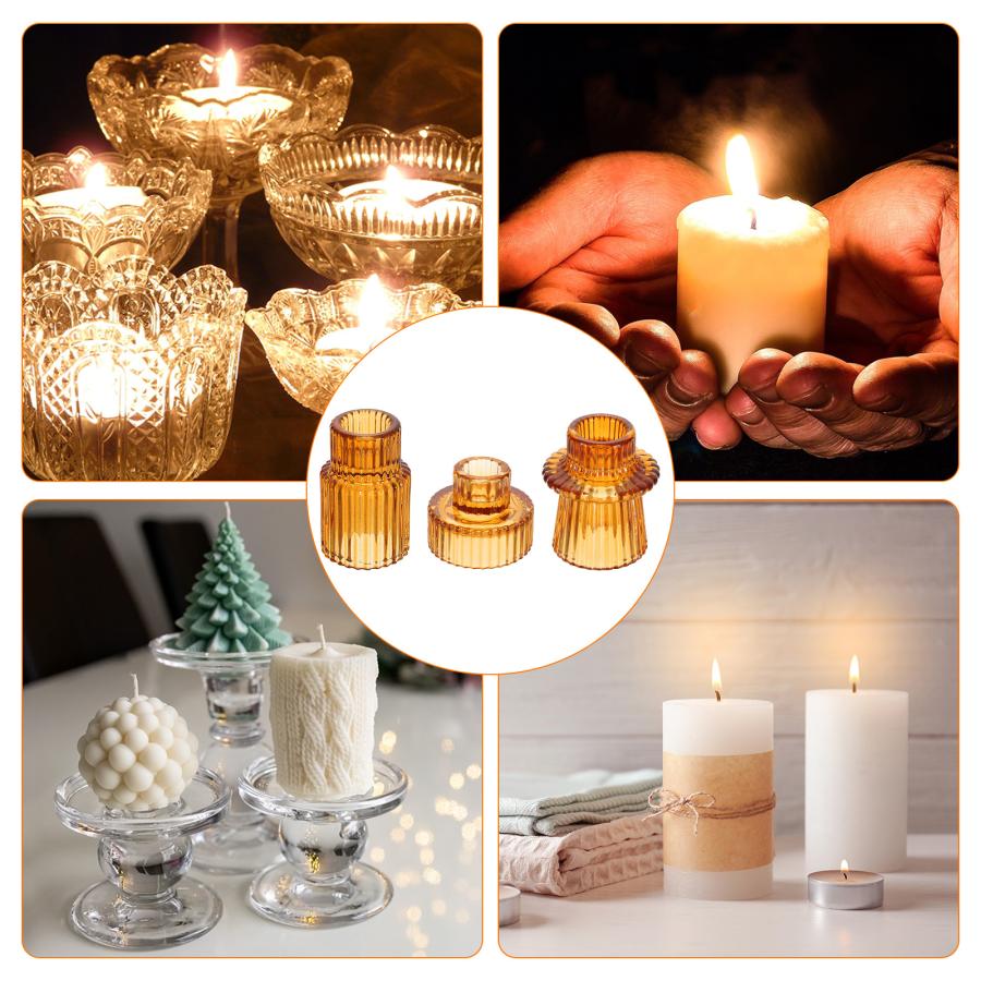 PATIKIL 3個セット ガラスキャンドルホルダー テーパーキャンドル