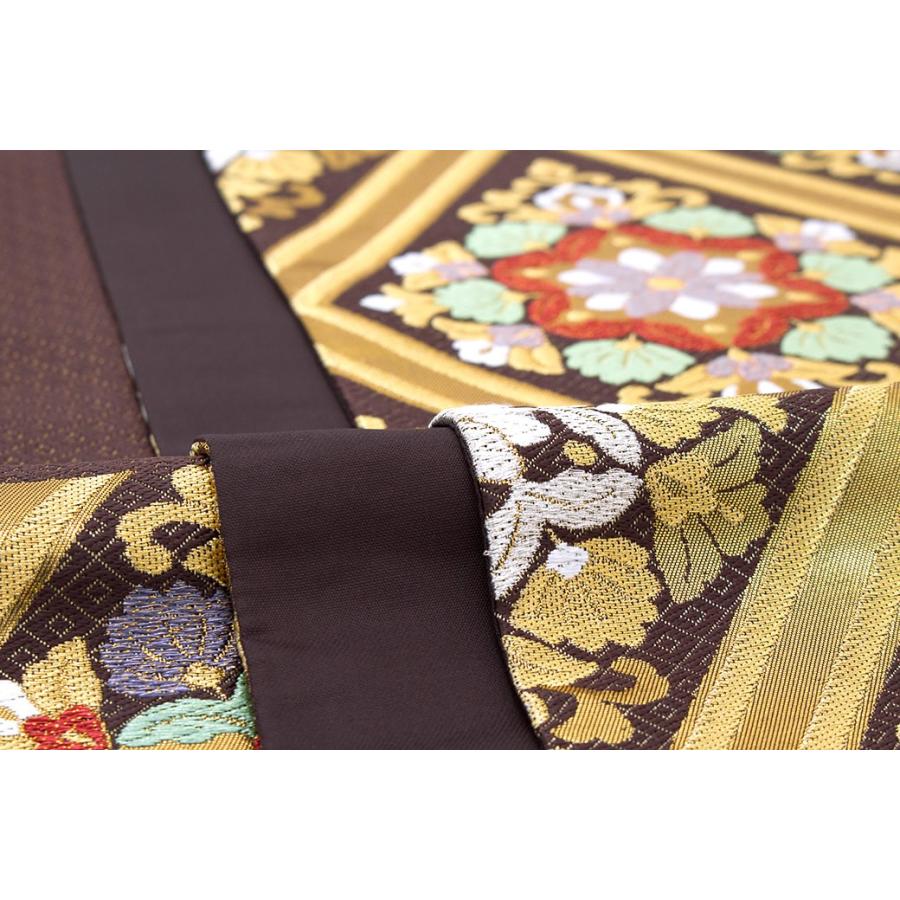 袋帯 訳あり 未仕立て 濃茶色 ブラウン 金色 ゴールド 唐花菱 二重襷
