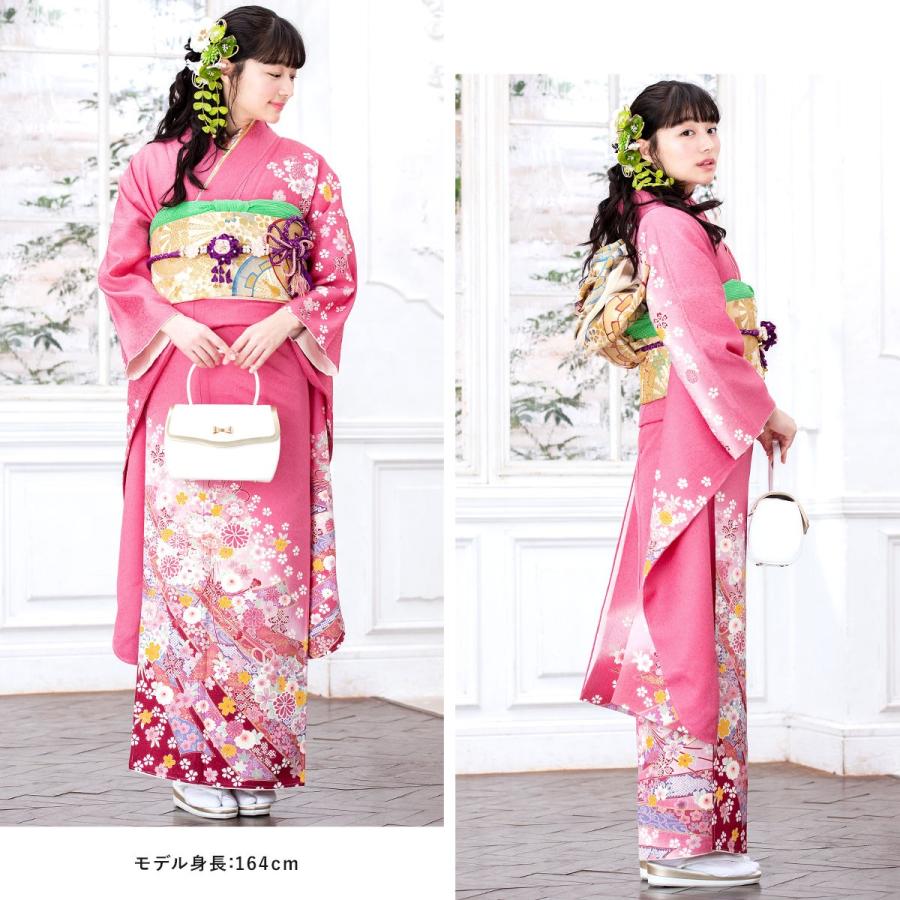 振袖セット 販売 ピンク 金色 ラメ 桜 菊 熨斗 金通し 絵羽柄 正絹