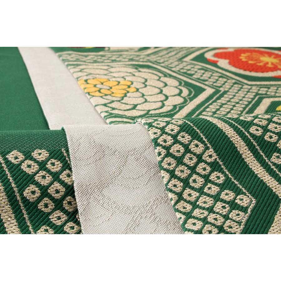 袋帯 振袖用 きもの道楽 緑 グリーン 金色 梅 桜 菊 竹 小槌 亀甲 正絹