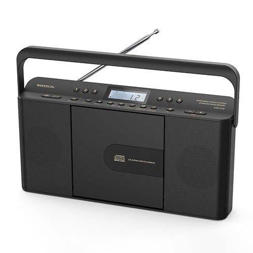 WINTECH CDクロックラジオ スリムデザイン AC電源／乾電池式 ブラック