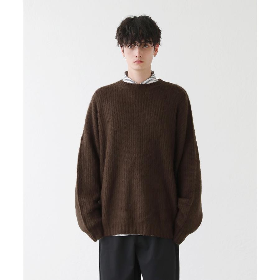 モヘアライクオーバーサイズドルマン風クルーネックニット 長袖 秋 冬