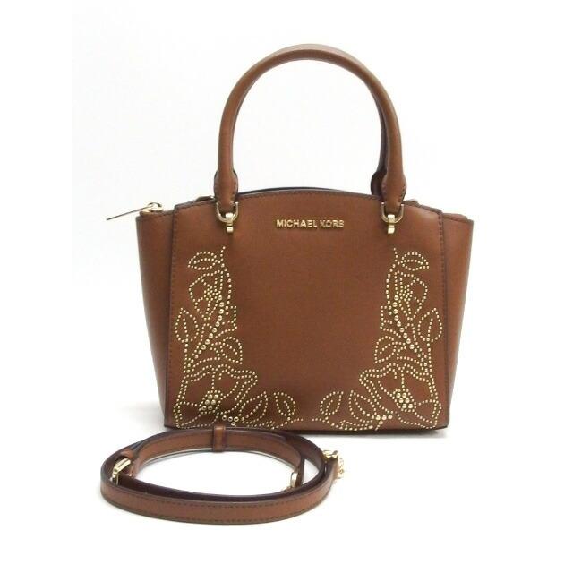 マイケルコース スタッズ フラワーモチーフ ハンドバッグ 茶[20201016