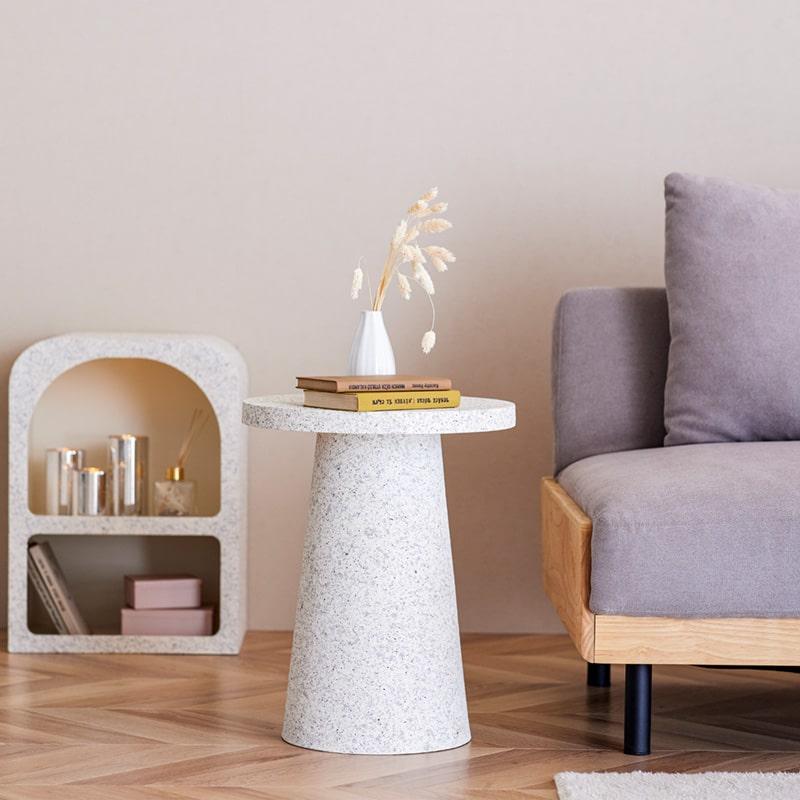 サイドテーブル テーブル 丸 円 テラゾー 石目柄 セメント 寝室