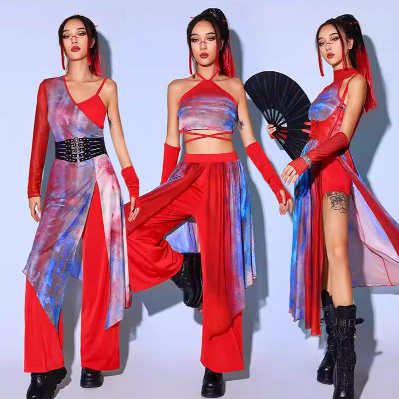 タイダイ柄 ダンス衣装 赤 セットアップ 大人 レディース チャイナ風