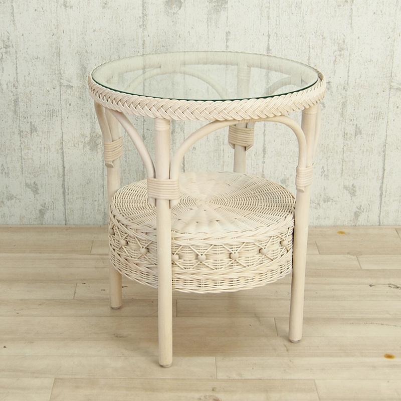 ラタン テーブル ガラステーブル サイドテーブル 丸型 円形 収納