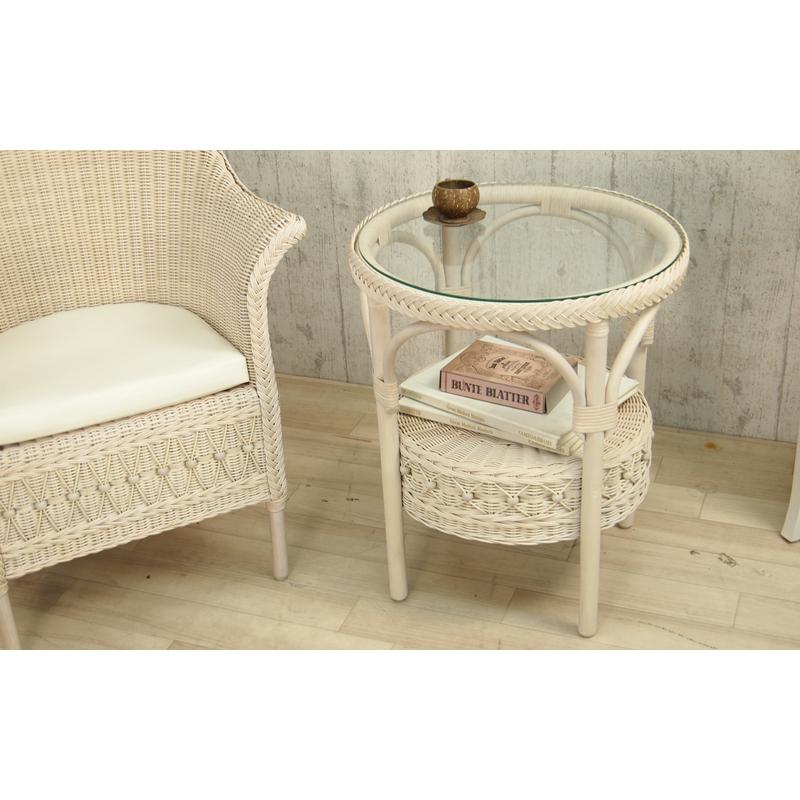 ラタン ガラステーブル 円形 サイドテーブル ガラスサイドテーブル