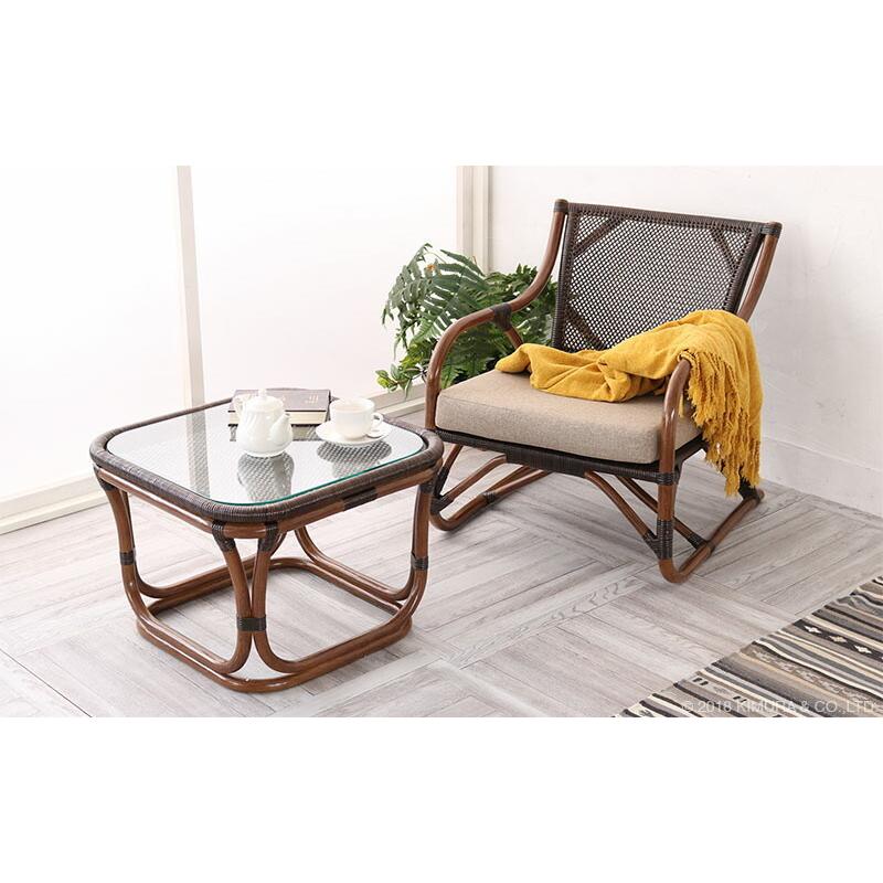 サイドテーブル テーブル ラタン 組立不要 完成品 籐 ガラス天板 家具