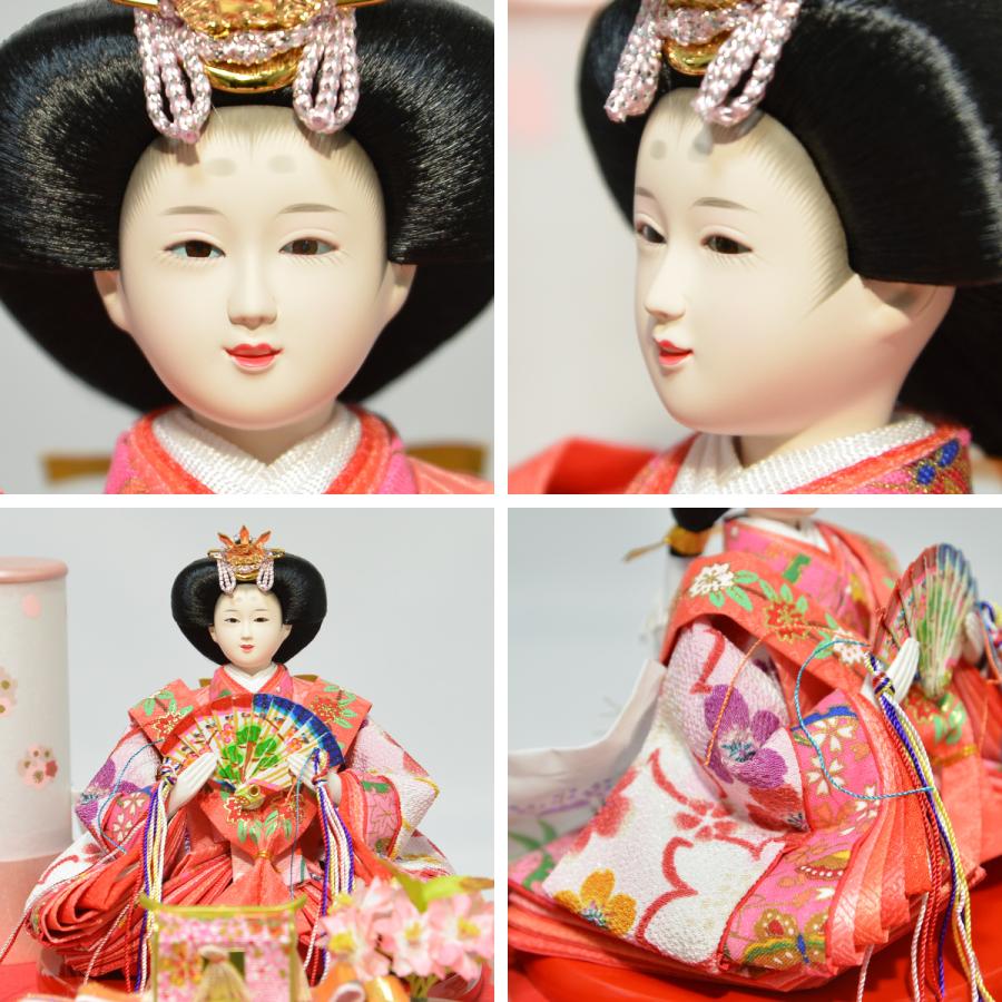 雛人形 ケース飾り 親王飾り ピンク 前面アクリルケース 小芥子親王