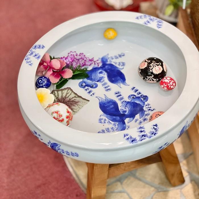 平魚缶 金魚 青 水鉢 めだか鉢 ビオトープ 水草 ガーデニング 庭