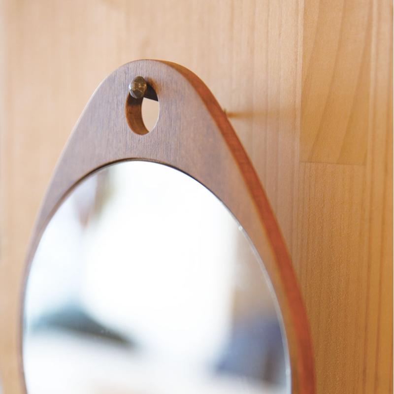 今だけ特典付き:鏡用クロス)鏡 ウッドトレーがついた 丸 卓上 ミラー