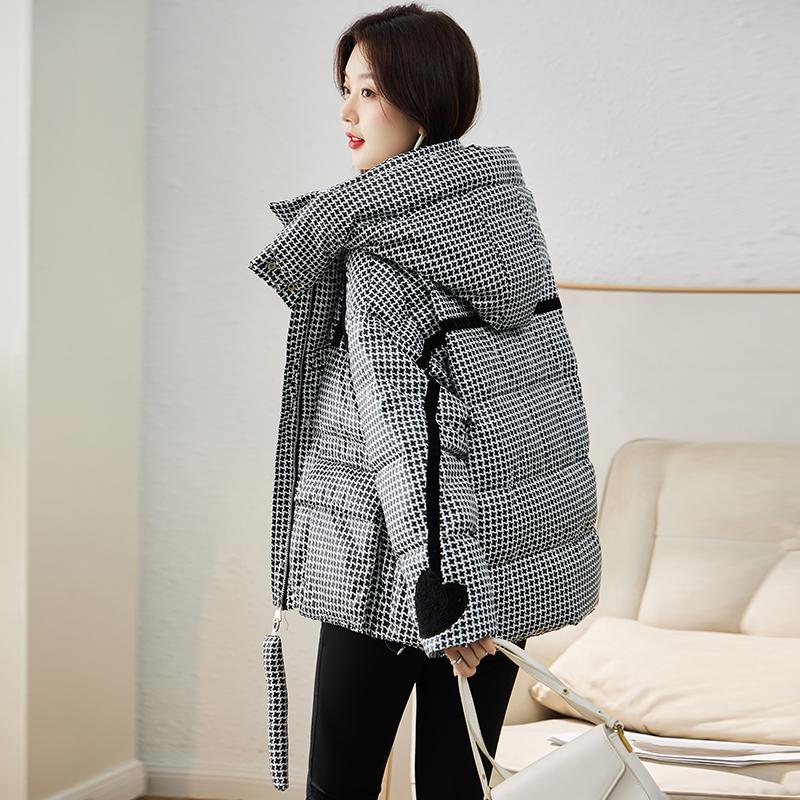 ホームアイホーム 千鳥柄ダウンジャケット ボリュームネック 脱着式