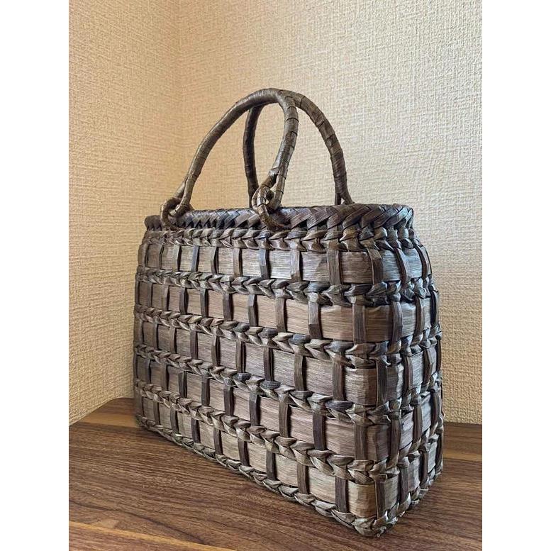 胡桃皮かごバッグ くるみかごバッグ 手作り 籠バッグ 内布付き 和服