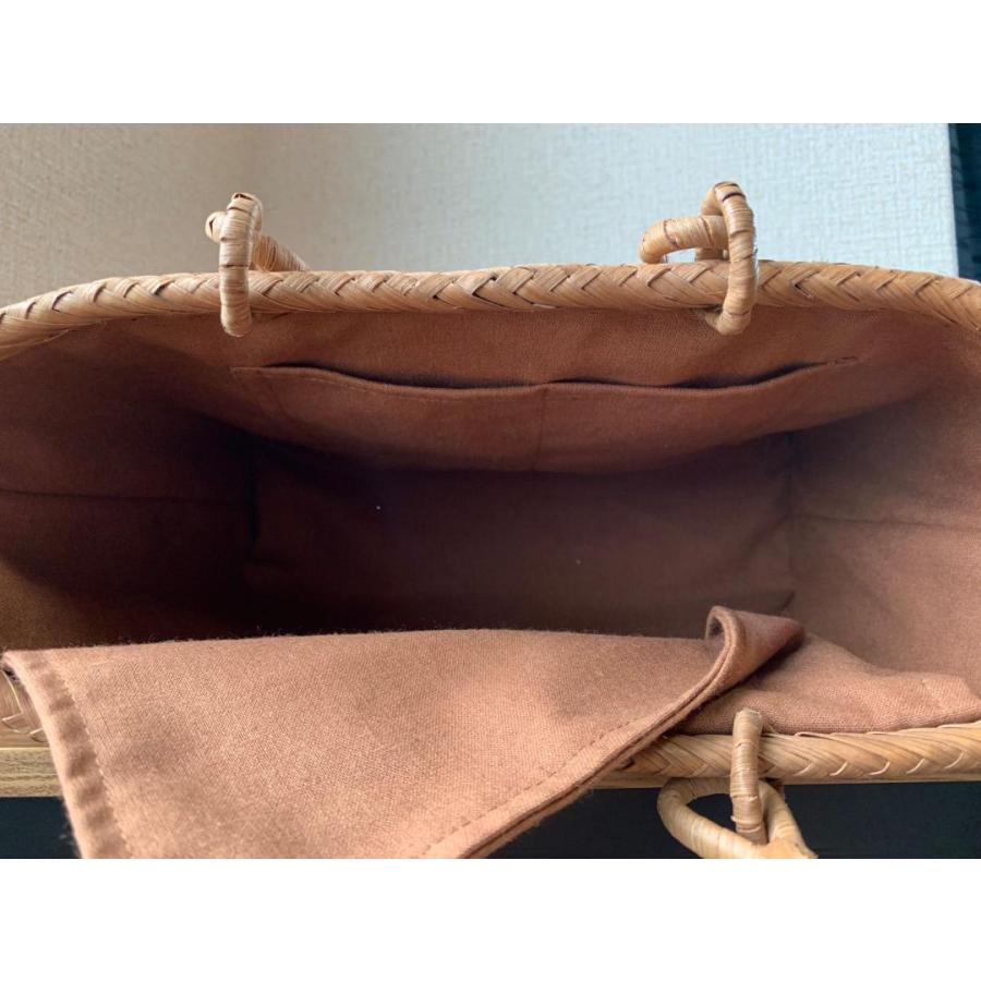 山葡萄 手作り カゴバッグ 内布付き 市松編み、立体花編み : 星凌商店