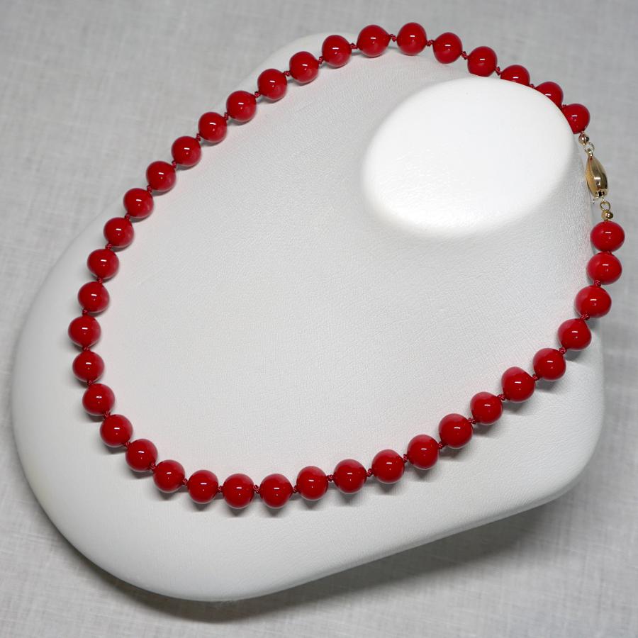 ネックレス ベネチアングラス イタリア製 ビーズ 46cm 糸結び 赤 丸