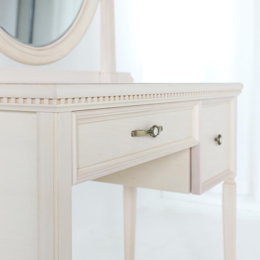 関本家具装芸 ドレッサー 一面鏡 ロワール 椅子付き オールドホワイト