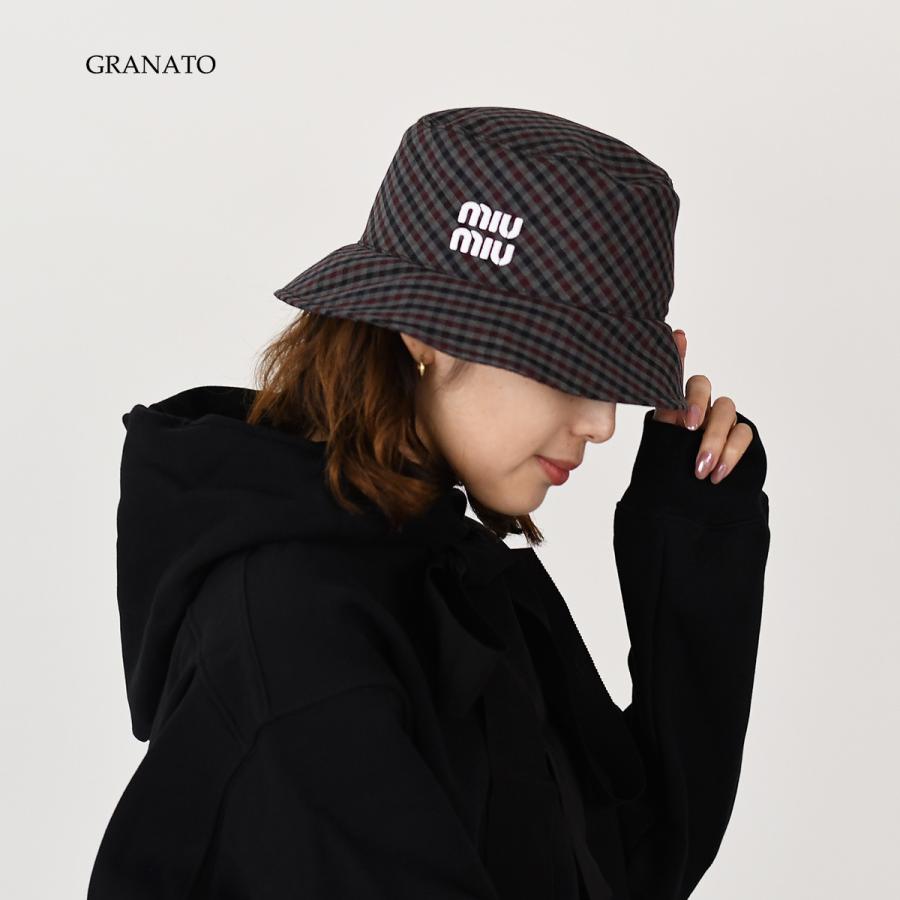 miu miu（ミュウミュウ） 帽子 ハット ギンガムチェック バケット