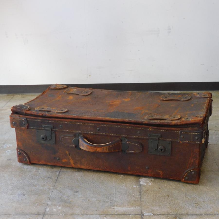 戦前 ふるい大きな革トランクケース HK-a-05091 / 昭和レトロ スーツ