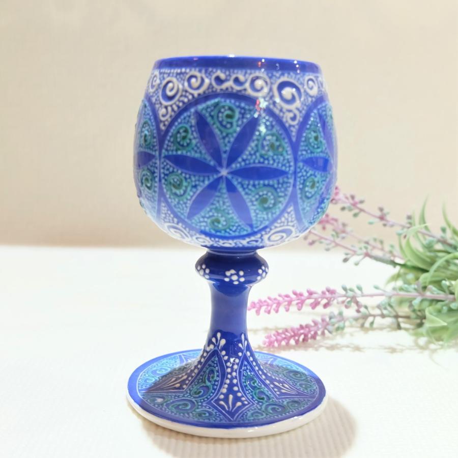トルコ陶器 置き物 ワイングラス トルコブルー ハンドメイド 結婚