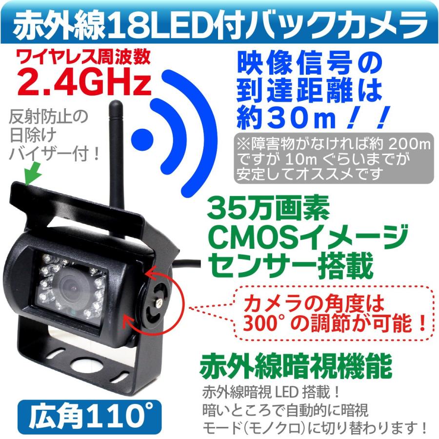 ワイヤレス バックカメラ モニター セット 7インチ 12V/24V 赤外線暗視