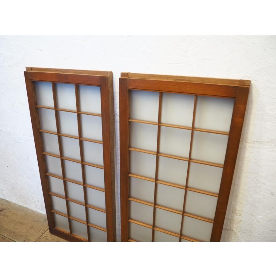ユW0749【H92cm×W42,5cm】×2枚◇格子デザインのレトロな古い木枠ガラス