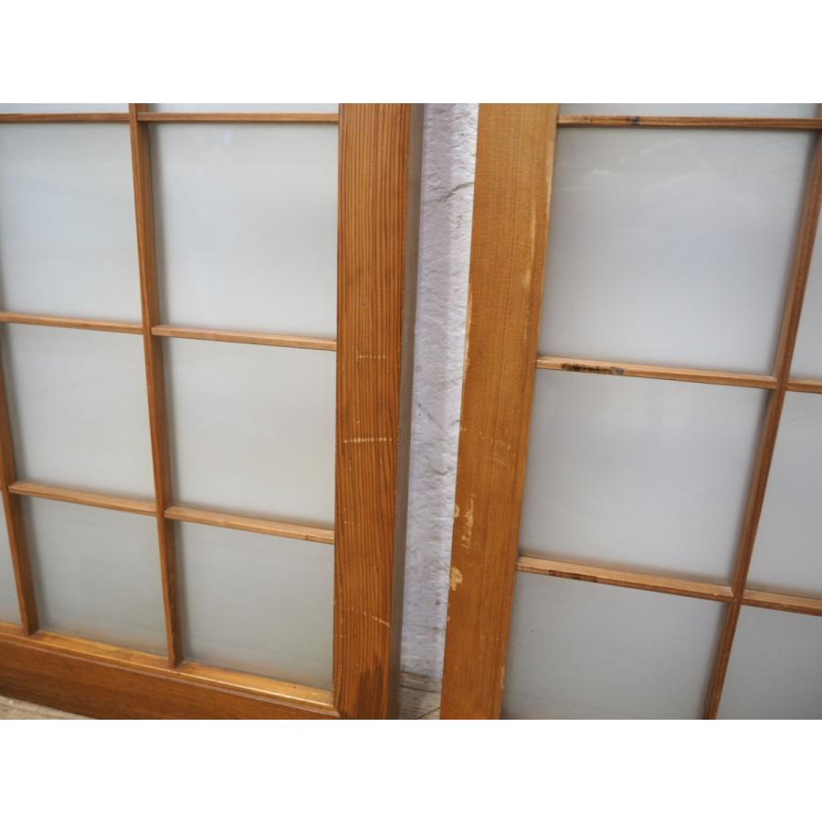 ユW0749【H92cm×W42,5cm】×2枚◇格子デザインのレトロな古い木枠ガラス