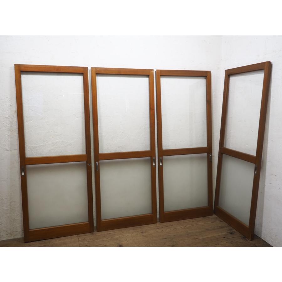 タF0077◇(2)【H172cm×W68cm】×2枚◇昭和レトロなデザインガラスの木枠