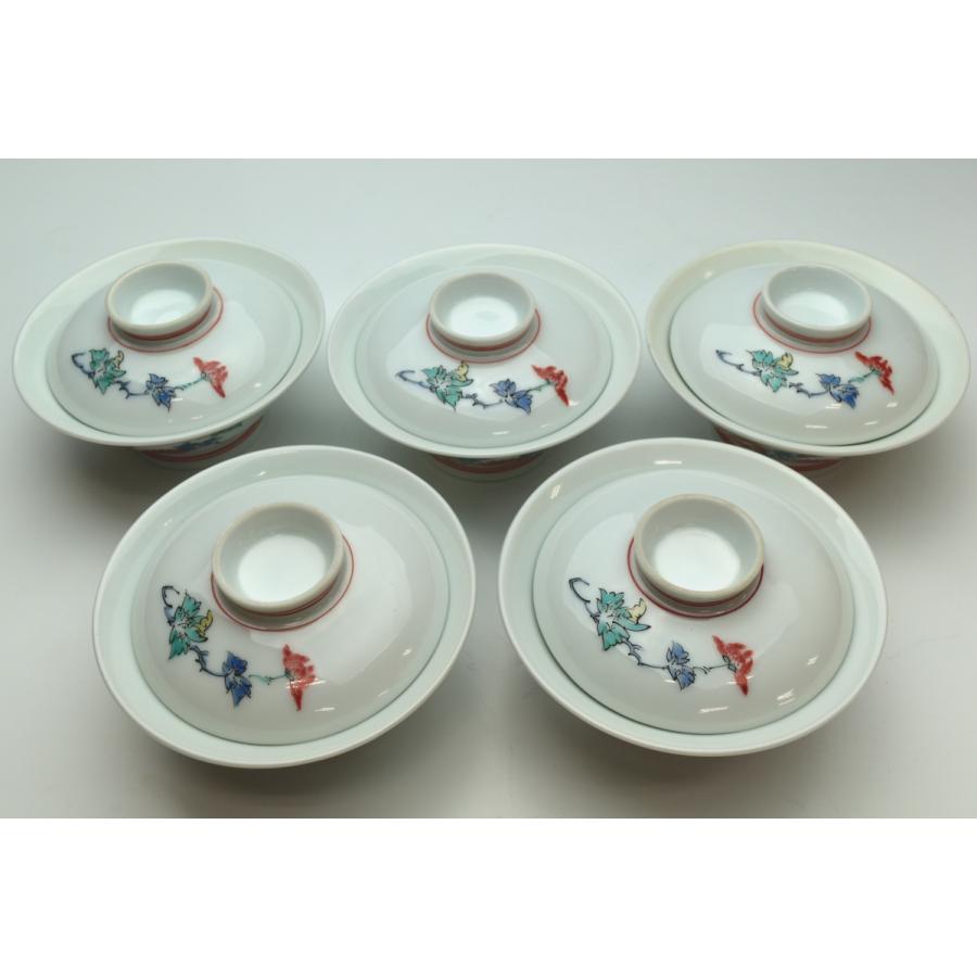 趣楽】 人間国宝 十三代 酒井田柿右衛門作 菊花文珍味入れ五客 直径