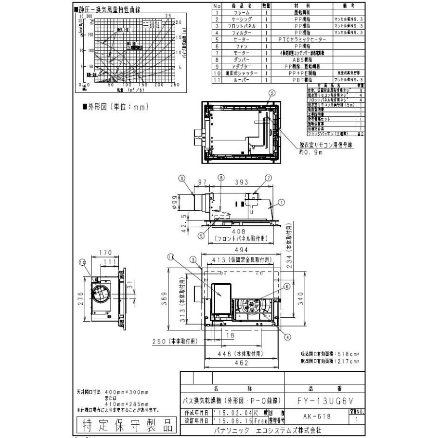 Panasonic（パナソニック） 『 FY-13UG6V 』 バス換気乾燥機