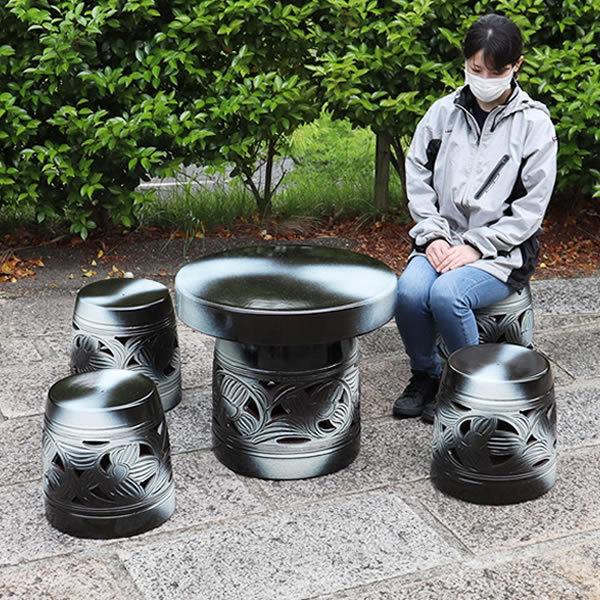 信楽焼 ガーデンテーブル 陶器テーブルセット 庭園テーブル イス