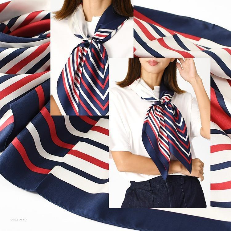 日本製 シルク スカーフ 大判 正方形 90cm ツイル 幾何学模様 柄