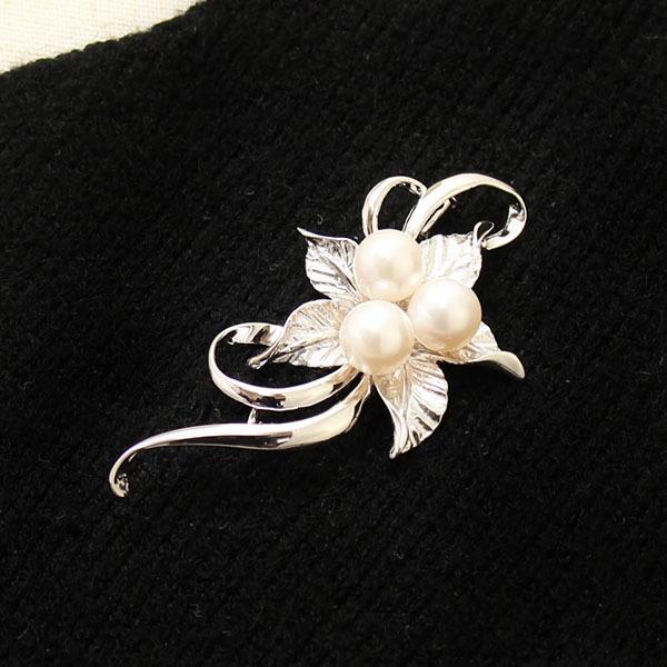 パール ブローチ 真珠ブローチ フォーマル 本真珠 アコヤ シルバー