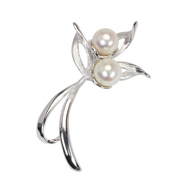 パール ブローチ 真珠ブローチ フォーマル 植物モチーフ 本真珠 あこや