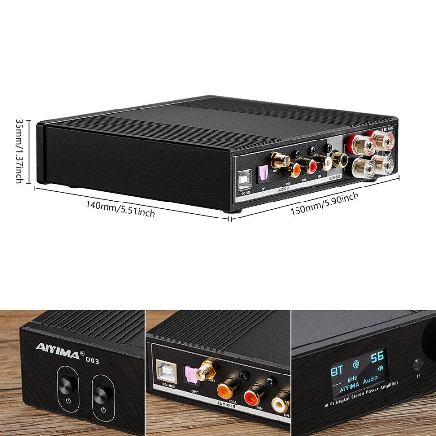 AIYIMA D03 Bluetooth5.0 パワーアンプ 150W * 2 HIFI2.1デジタル