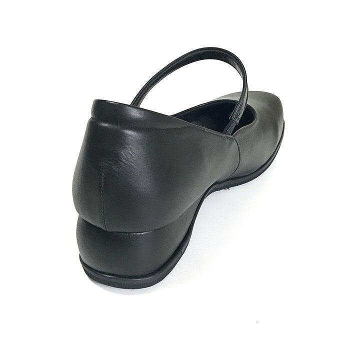 黒 パンプス 本革 幅広 甲高 4E ストラップ コンフォートシューズ 靴