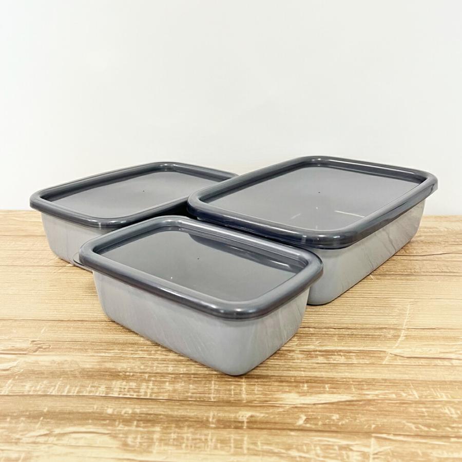 White Series 野田琺瑯 保存容器 ＋Gray グレー レクタングル深型S M L