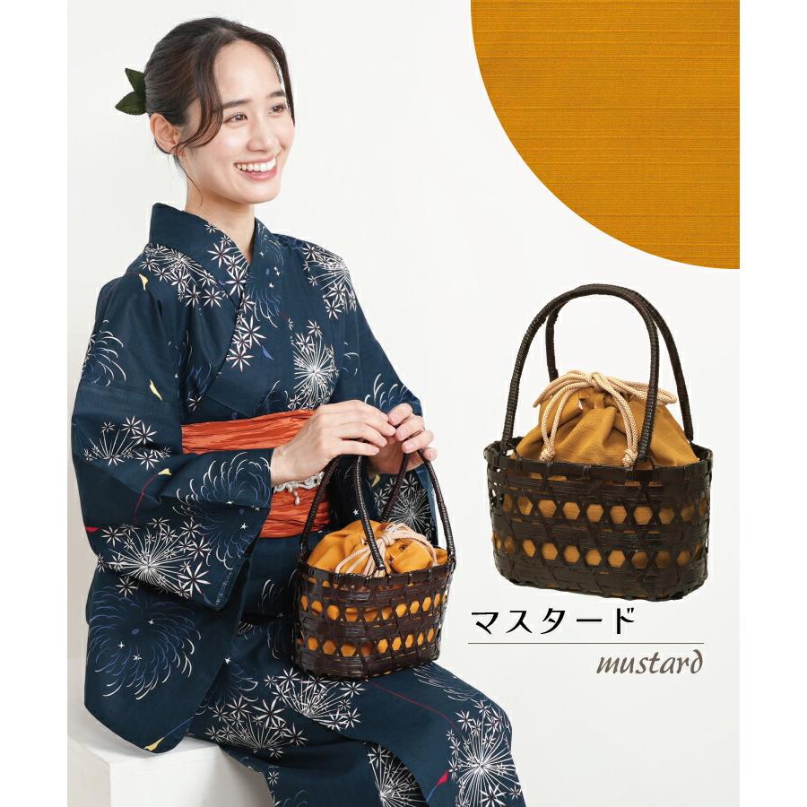 かごバッグ 巾着 和装 丸型 浴衣小物 巾着が取り外せる 竹籠バッグ 竹