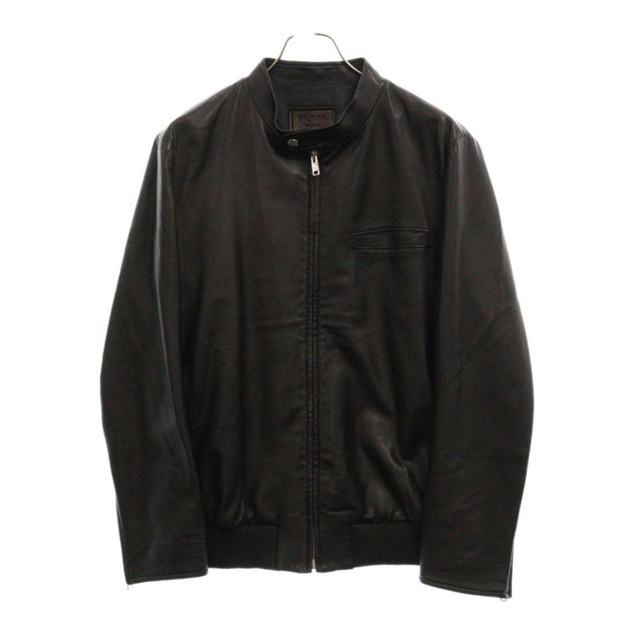 PRADA（プラダ） シングルラムレザーライダースジャケット ブラック