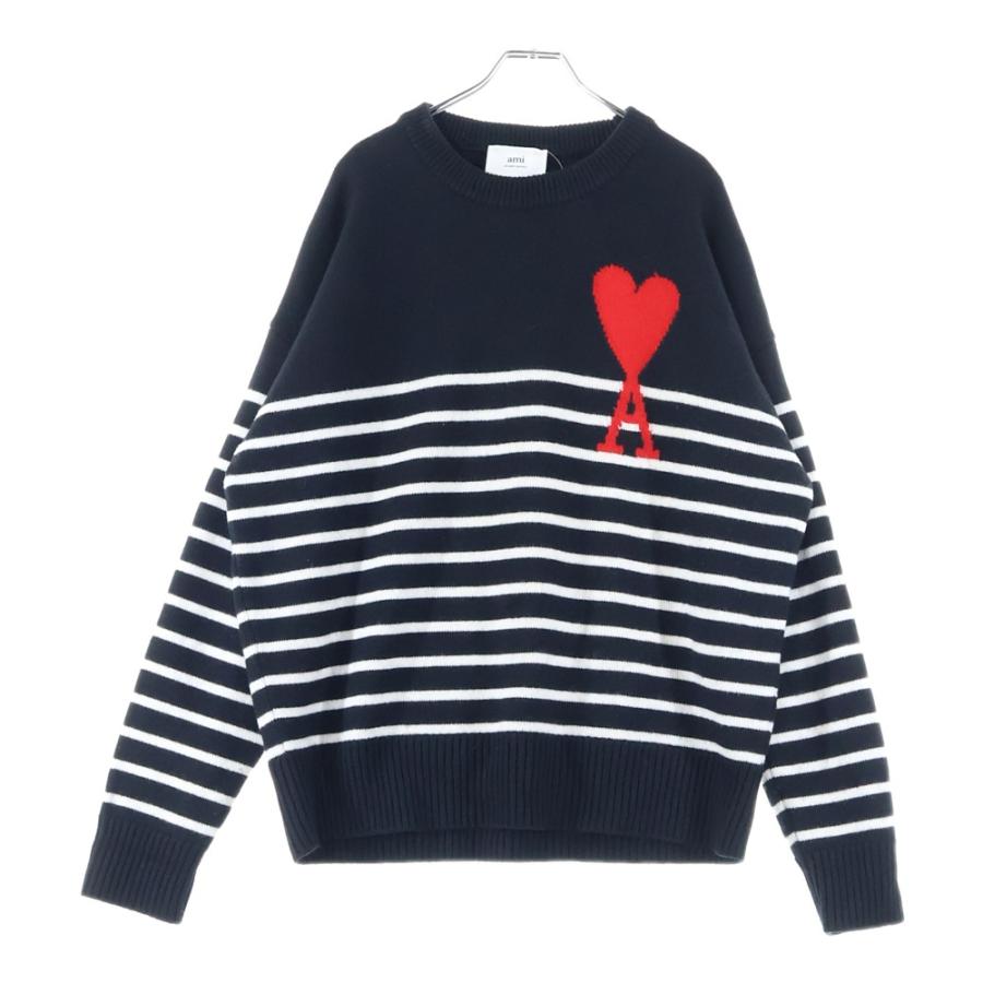 ami paris アミパリス ハートロゴジャガード ボーダー ウール クルー