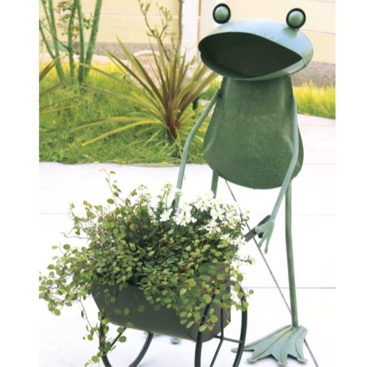 ジャンボフロッグカート ブリキ カエル 蛙 オブジェ 玄関 花台 No