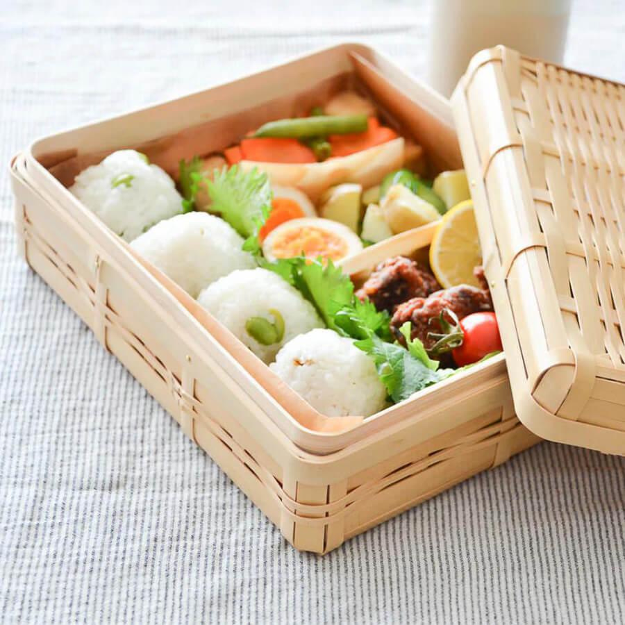 日本製 白竹 弁当箱 大 二段 弁当かご お弁当 サンドイッチ かご 竹
