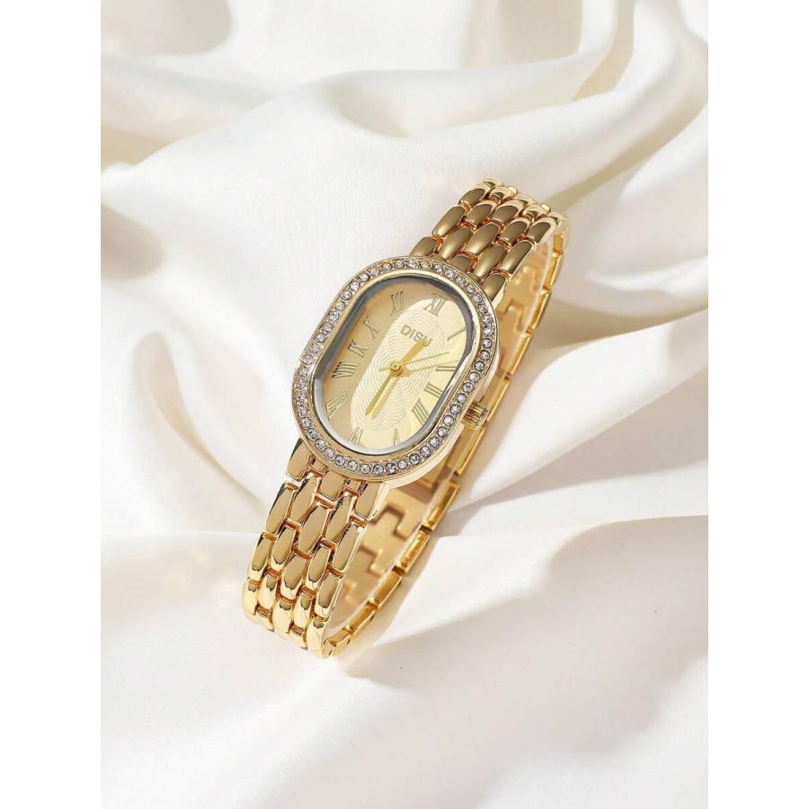 腕時計 レディース クォーツ 1個 オーバルダイヤル ゴールド/シルバー