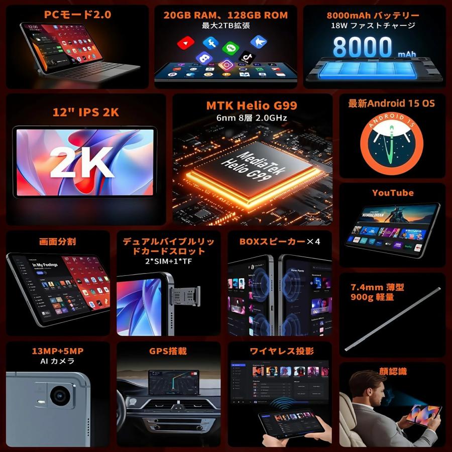 AvidPad A90 Android 15 ☆ タブレット G99 12インチ 24GB+256GB 2K