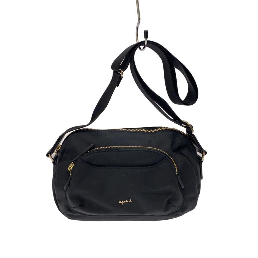 agnes b.◇ショルダーバッグ/フロントロゴ/ナイロン/BLK/FT03A-04