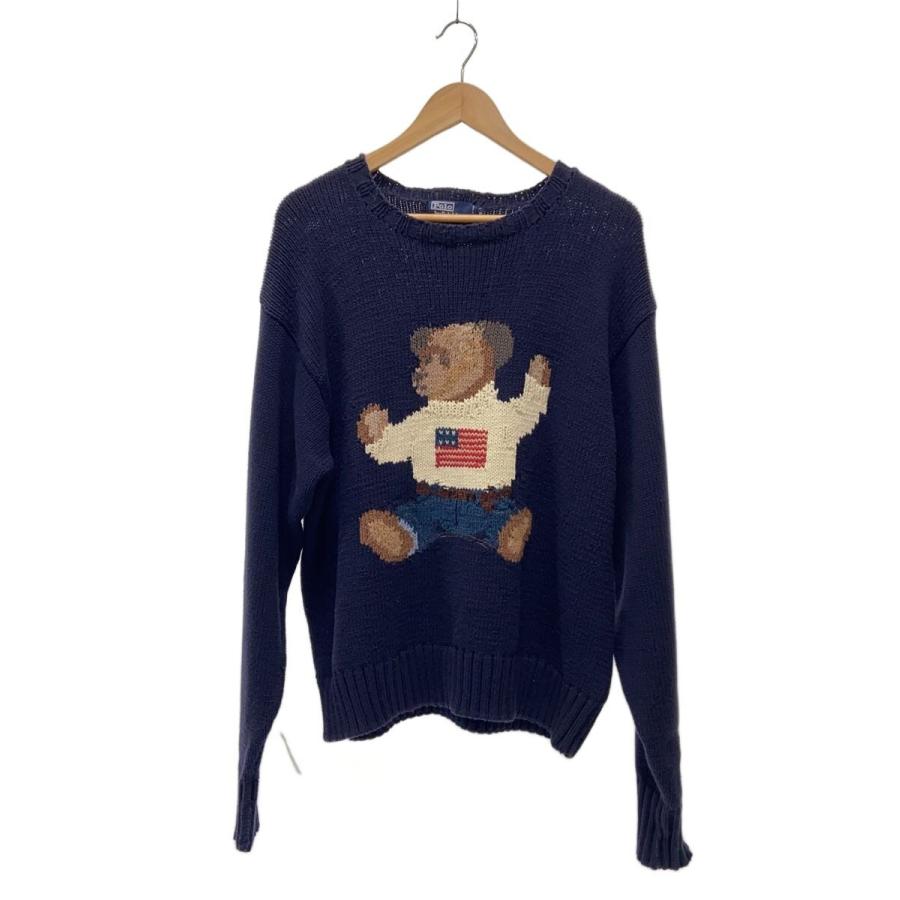 新品 ポロベア ニット セーター ネイビー 国旗柄 メンズ レディース M