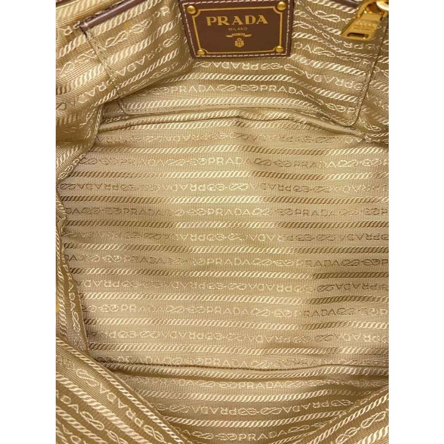 PRADA◇ロゴジャガード/リボン/ハンドバッグ/キャンバス/BRW